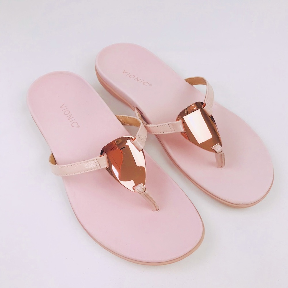 Vionic Women’s Raysa Sport Flip Flop Sandals Peony Pink w/Metal Accent Sz 9.5